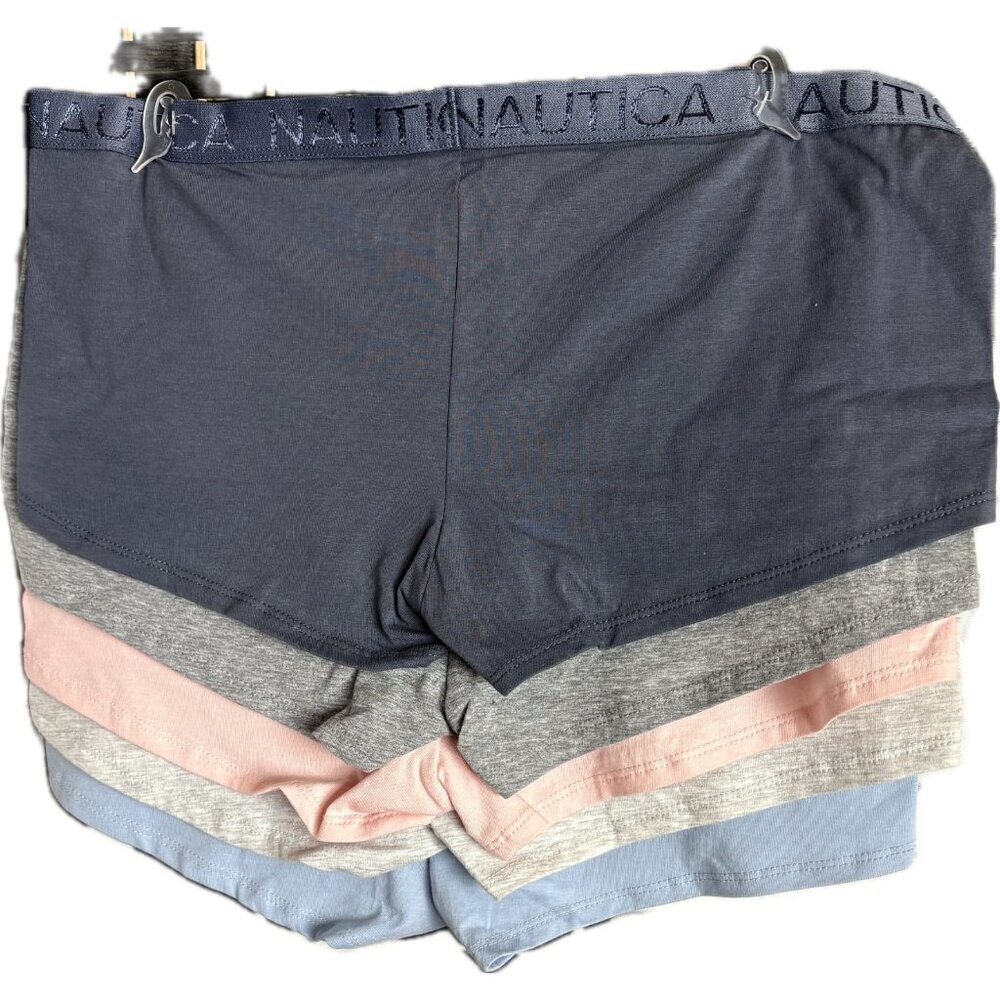 Nautica XL Blue-Pink-Gray Logo Waistband Organic Cotton Boy Short Panties-5-Pack - Picture 6 of 6